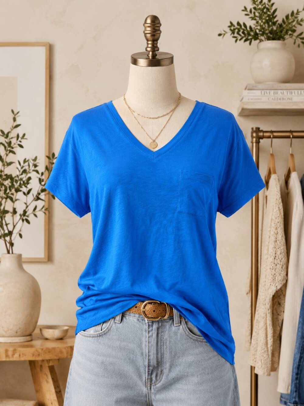 Long Tall Sally Blue V Neck Pocket Tunic L